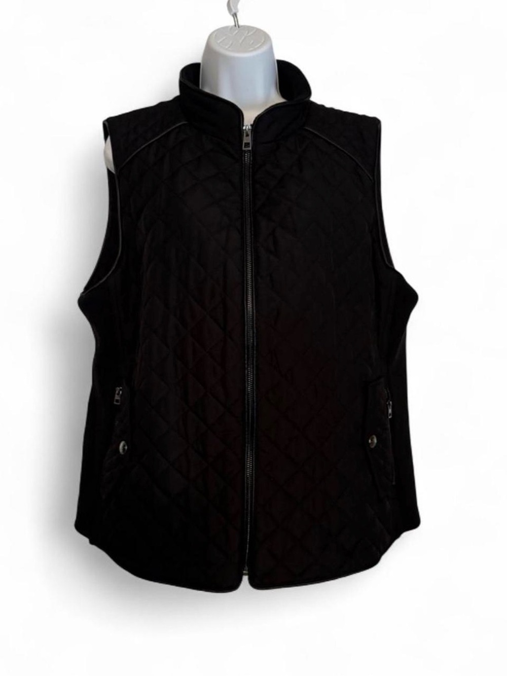 Chicos rib trim Quilted Zip-Front Women's Vest - Black